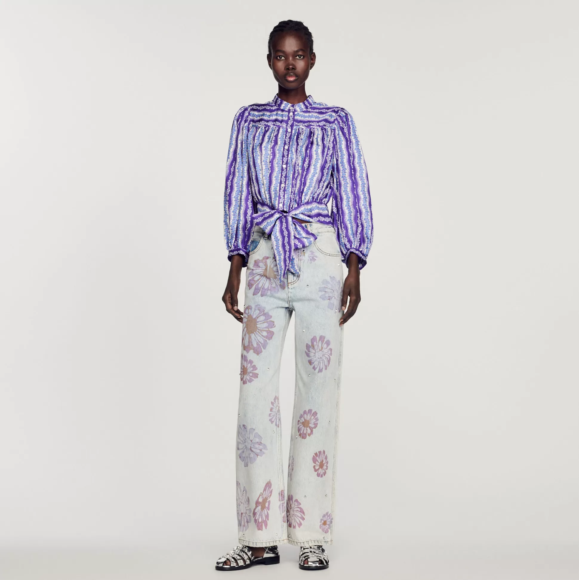 Discount Camicia Corta In Seta Con Stampa A Fiori Donna Top & Camicie