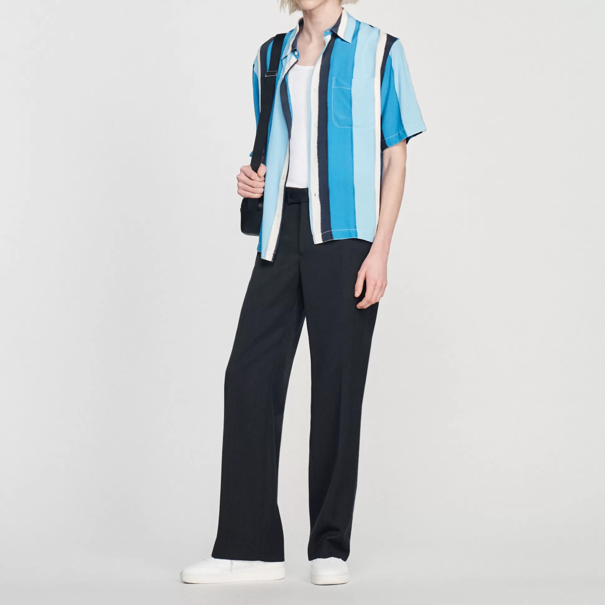 Discount Camicia Fluida A Righe A Maniche Corte Uomo Camicie