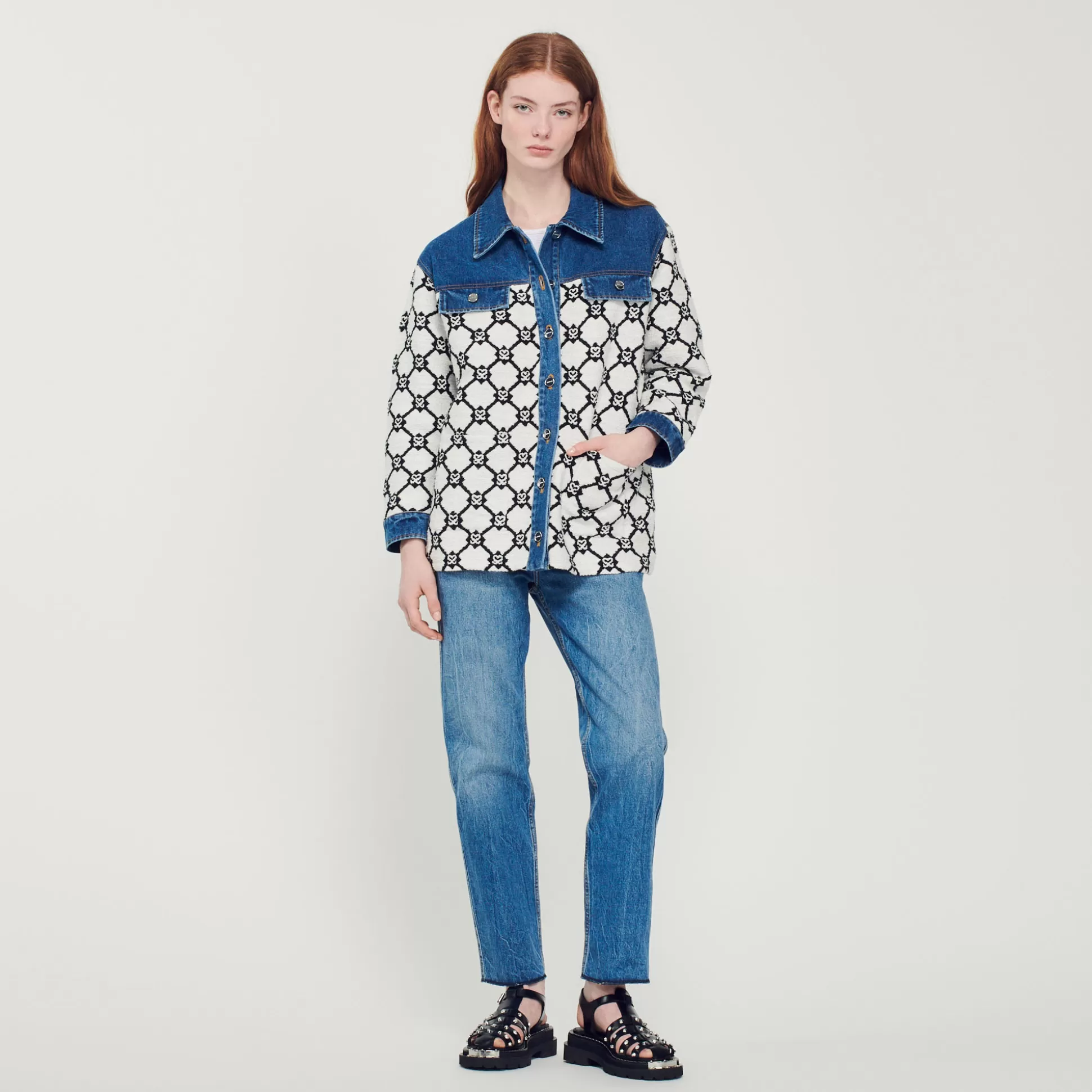 Discount Cardigan-Cappotto In Maglia E Denim Donna Cardigans Cappotti